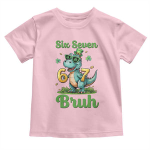 Funny Dinosaur Says Six Seven Toddler T Shirt St Patricks Day TS12 Light Pink Print Your Wear