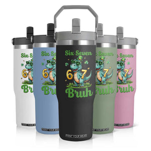 Funny Dinosaur Says Six Seven Flip Straw Tumbler St Patricks Day TS12 Print Your Wear