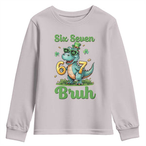 Funny Dinosaur Says Six Seven Youth Sweatshirt St Patricks Day TS12 Ice Gray Print Your Wear