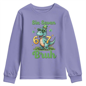 Funny Dinosaur Says Six Seven Youth Sweatshirt St Patricks Day TS12 Violet Print Your Wear