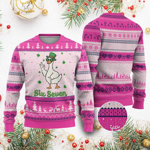 Lucky Goose Six Seven Meme Ugly Christmas Sweater St Patricks Day TS12 Hot Pink Print Your Wear