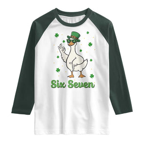 Lucky Goose Six Seven Meme Raglan Shirt St Patricks Day TS12 White Dark Forest Green Print Your Wear