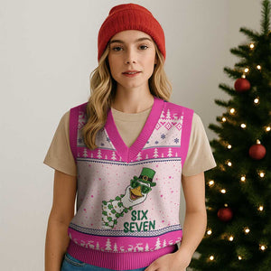Chaotic Goose Six Seven Meme V-Neck Knit Sweater Vest Funny St Patricks Day Gift TS12 Hot Pink Print Your Wear