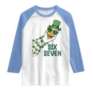 Chaotic Goose Six Seven Meme Raglan Shirt Funny St Patricks Day Gift TS12 White Carolina Blue Print Your Wear