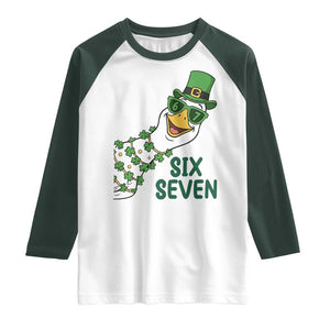 Chaotic Goose Six Seven Meme Raglan Shirt Funny St Patricks Day Gift TS12 White Dark Forest Green Print Your Wear