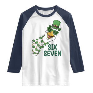 Chaotic Goose Six Seven Meme Raglan Shirt Funny St Patricks Day Gift TS12 White Navy Print Your Wear