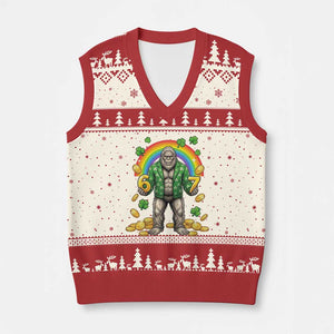 Bigfoot Six Seven Meme V-Neck Knit Sweater Vest Funny St Patricks Day Gift TS12 Beige Red Print Your Wear
