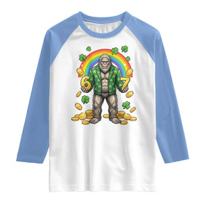 Bigfoot Six Seven Meme Raglan Shirt Funny St Patricks Day Gift TS12 White Carolina Blue Print Your Wear