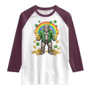 Bigfoot Six Seven Meme Raglan Shirt Funny St Patricks Day Gift TS12 White Maroon Print Your Wear