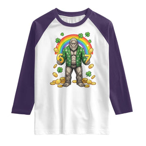 Bigfoot Six Seven Meme Raglan Shirt Funny St Patricks Day Gift TS12 White Purple Print Your Wear