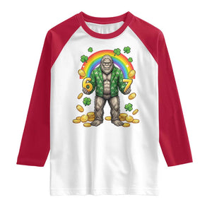 Bigfoot Six Seven Meme Raglan Shirt Funny St Patricks Day Gift TS12 White Red Print Your Wear