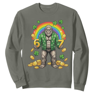 Bigfoot Six Seven Meme Sweatshirt Funny St Patricks Day Gift TS12 Military Green Print Your Wear
