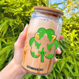 St Patricks Day Bigfoot Shamrock Glass Can Six Seven Meme TS12 White Print Your Wear