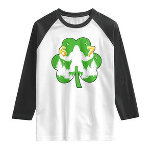 St Patricks Day Bigfoot Shamrock Raglan Shirt Six Seven Meme TS12 White Black Print Your Wear