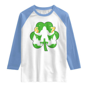 St Patricks Day Bigfoot Shamrock Raglan Shirt Six Seven Meme TS12 White Carolina Blue Print Your Wear