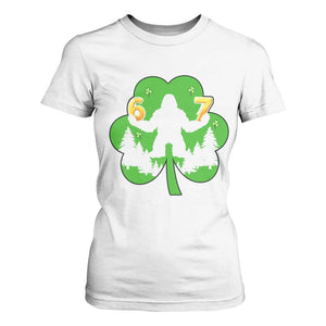 St Patricks Day Bigfoot Shamrock T Shirt For Women Six Seven Meme TS12 White Print Your Wear