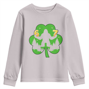 St Patricks Day Bigfoot Shamrock Youth Sweatshirt Six Seven Meme TS12 Ice Gray Print Your Wear