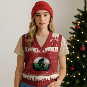 Funny St Patricks Bigfoot Says Six Seven V-Neck Knit Sweater Vest Gen Z Irish Gift TS12 Red Beige Print Your Wear