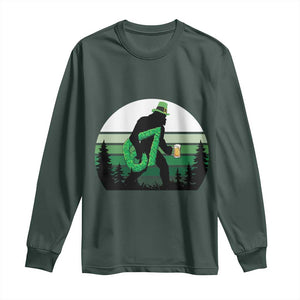 Funny St Patricks Bigfoot Says Six Seven Long Sleeve Shirt Gen Z Irish Gift TS12 Dark Forest Green Print Your Wear