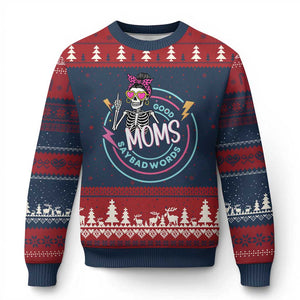 Funny Skeleton Mom Graphic Ugly Christmas Sweater Good Moms Say Bad Words TS12 Navy Red Print Your Wear