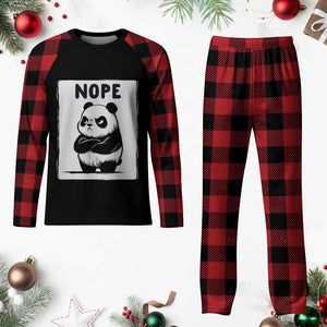 Grumpy Panda Says Nope Plaid Pajama Set Japanese Aesthetic Panda Bear Graphic TS12 Buffalo Plaid Print Your Wear