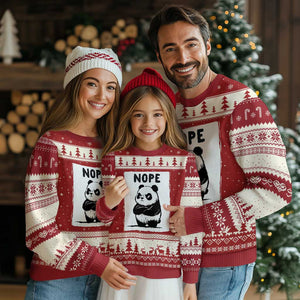 Grumpy Panda Says Nope Ugly Christmas Sweater Japanese Aesthetic Panda Bear Graphic TS12 Red Beige Print Your Wear
