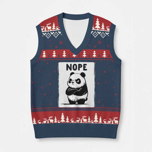 Grumpy Panda Says Nope V-Neck Knit Sweater Vest Japanese Aesthetic Panda Bear Graphic TS12 Navy Red Print Your Wear