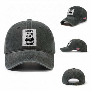 Grumpy Panda Says Nope Washed Cotton Baseball Cap Japanese Aesthetic Panda Bear Graphic TS12 Washed Cap Universal Fit Dark Green Print Your Wear