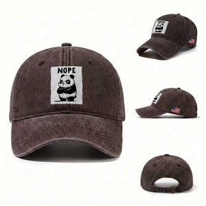 Grumpy Panda Says Nope Washed Cotton Baseball Cap Japanese Aesthetic Panda Bear Graphic TS12 Washed Cap Universal Fit Dark Brown Print Your Wear