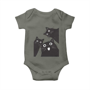 Funny Japanese Black Cat Is Watching You Baby Onesie Cat Lover TS12 Military Green Print Your Wear