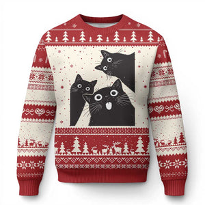 Funny Japanese Black Cat Is Watching You Ugly Christmas Sweater Cat Lover TS12 Beige Red Print Your Wear