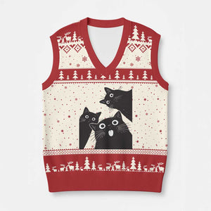 Funny Japanese Black Cat Is Watching You V-Neck Knit Sweater Vest Cat Lover TS12 Beige Red Print Your Wear