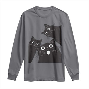 Funny Japanese Black Cat Is Watching You Long Sleeve Shirt Cat Lover TS12 Charcoal Print Your Wear