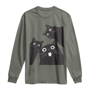 Funny Japanese Black Cat Is Watching You Long Sleeve Shirt Cat Lover TS12 Military Green Print Your Wear