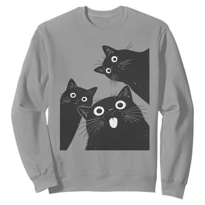 Funny Japanese Black Cat Is Watching You Sweatshirt Cat Lover TS12 Sport Gray Print Your Wear
