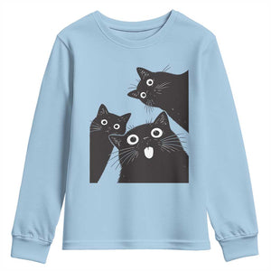 Funny Japanese Black Cat Is Watching You Youth Sweatshirt Cat Lover TS12 Light Blue Print Your Wear