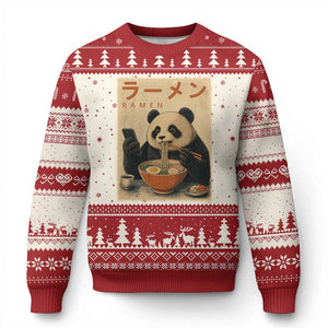Funny Panda Eating Ramen Scrolling Phone Ugly Christmas Sweater Japanese Art Aesthetic TS12 Beige Red Print Your Wear