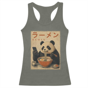 Funny Panda Eating Ramen Scrolling Phone Racerback Tank Top Japanese Art Aesthetic TS12 Military Green Print Your Wear