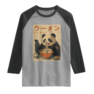 Funny Panda Eating Ramen Scrolling Phone Raglan Shirt Japanese Art Aesthetic TS12 Sport Gray Black Print Your Wear