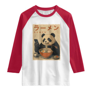 Funny Panda Eating Ramen Scrolling Phone Raglan Shirt Japanese Art Aesthetic TS12 White Red Print Your Wear