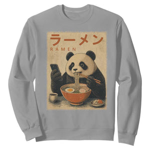 Funny Panda Eating Ramen Scrolling Phone Sweatshirt Japanese Art Aesthetic TS12 Sport Gray Print Your Wear