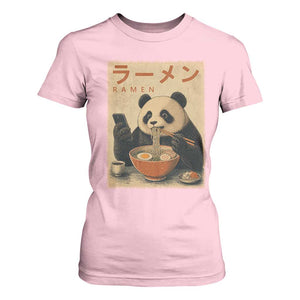 Funny Panda Eating Ramen Scrolling Phone T Shirt For Women Japanese Art Aesthetic TS12 Light Pink Print Your Wear