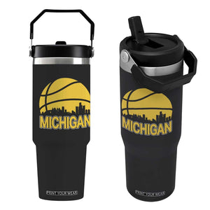 Vintage Michigan Skyline Flip Straw Tumbler Basketball Lover Gift TS12 One Size: 30 oz Black Print Your Wear