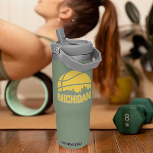 Vintage Michigan Skyline Flip Straw Tumbler Basketball Lover Gift TS12 One Size: 30 oz Moss Green Print Your Wear