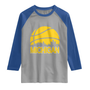 Vintage Michigan Skyline Raglan Shirt Basketball Lover Gift TS12 Sport Gray Royal Print Your Wear