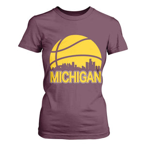 Vintage Michigan Skyline T Shirt For Women Basketball Lover Gift TS12 Maroon Print Your Wear