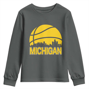 Vintage Michigan Skyline Youth Sweatshirt Basketball Lover Gift TS12 Dark Heather Print Your Wear