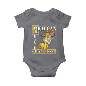 Michigan 2026 Flaming Hoop Basketball Lover Baby Onesie Champions Victory Graphic Sports Fan TS12 Charcoal Print Your Wear