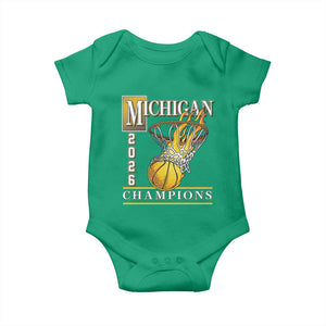 Michigan 2026 Flaming Hoop Basketball Lover Baby Onesie Champions Victory Graphic Sports Fan TS12 Irish Green Print Your Wear