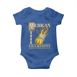 Michigan 2026 Flaming Hoop Basketball Lover Baby Onesie Champions Victory Graphic Sports Fan TS12 Royal Blue Print Your Wear